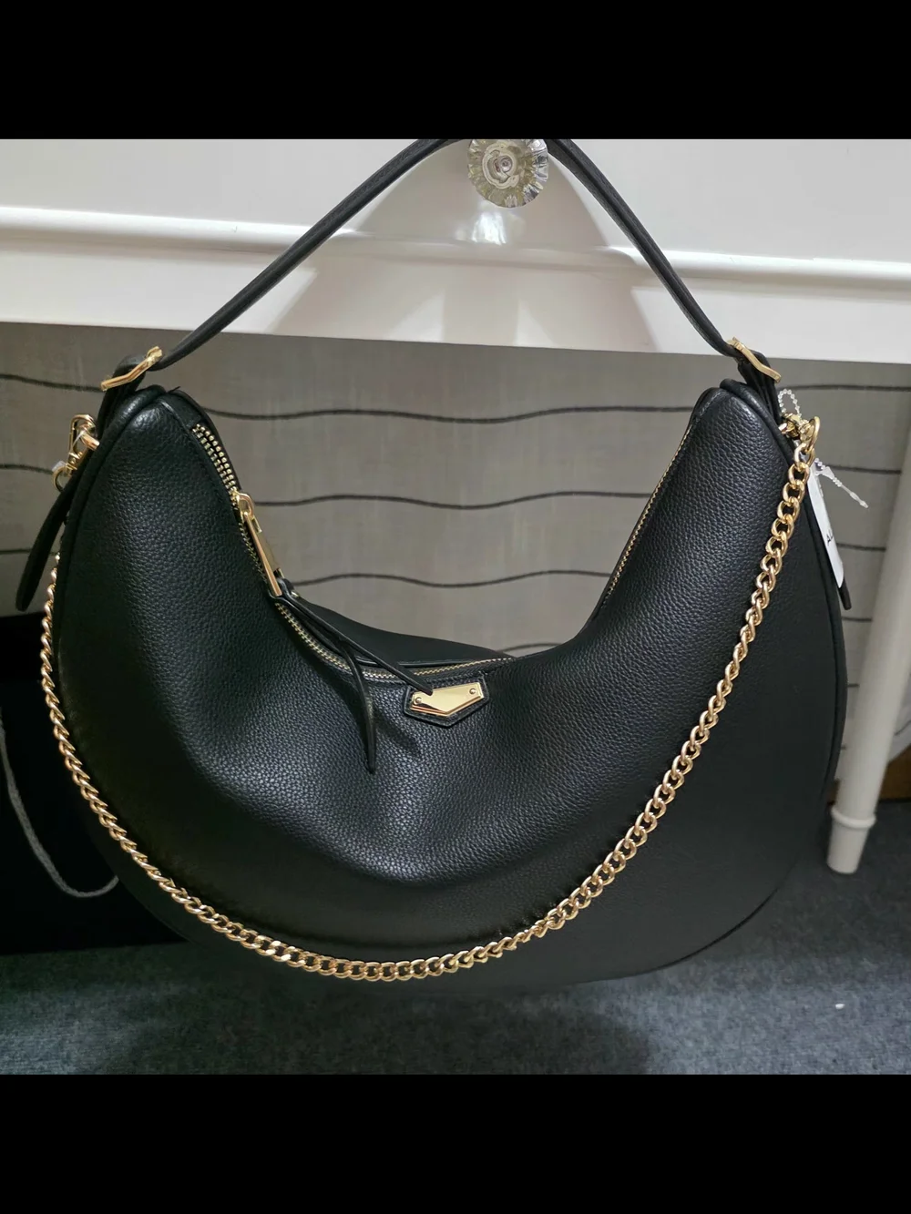 Aldo Black Pebbled Hobo with Gold Chain